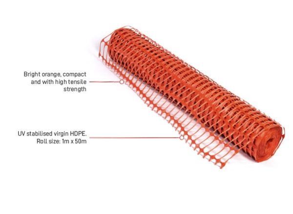 ECONOMESH? Orange Plastic Safety Mesh 8Kg 1m x 50 metre roll