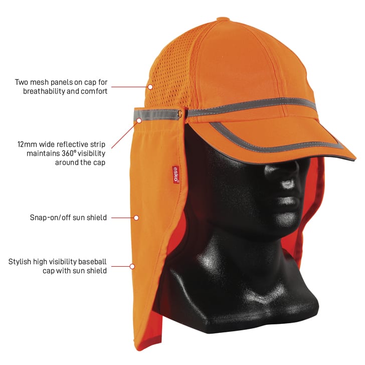 Good2Glow Hi-Vis Baseball Cap with Neck flap, Orange
