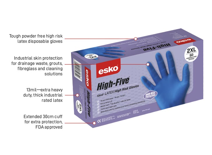 HIGH FIVE Disposable High Risk H/Duty Latex Gloves, Box 50pcs
