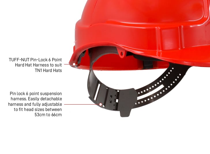 TUFF-NUT Pin-Lock 6 Point H/Hat Harness to suit TN1 Hard Hats