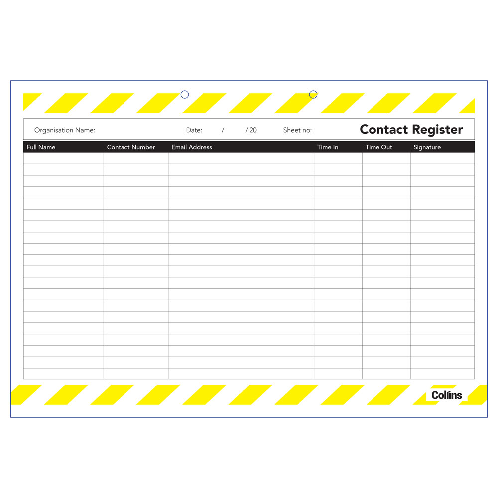 Collins Contact Tracing Register Pad 245 X 297Mm 50Lf