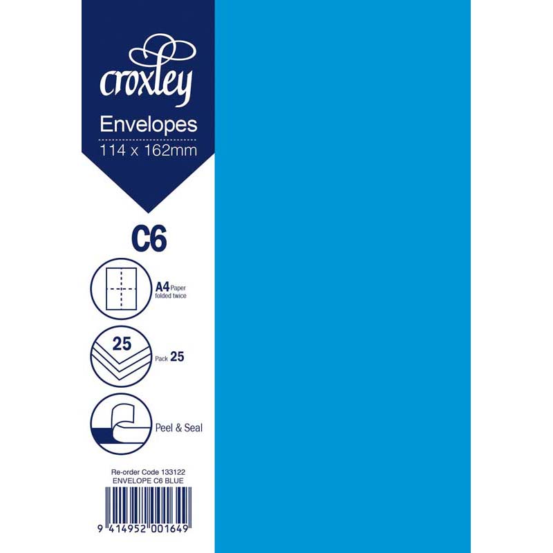 Croxley Envelope C6 Blue 114x162mm Pack 25