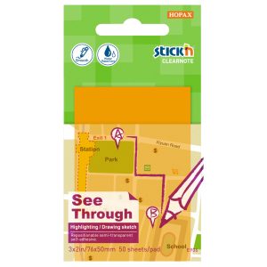 Stick'n Clearnote Orange 76x51mm 50 Sheets Transparent