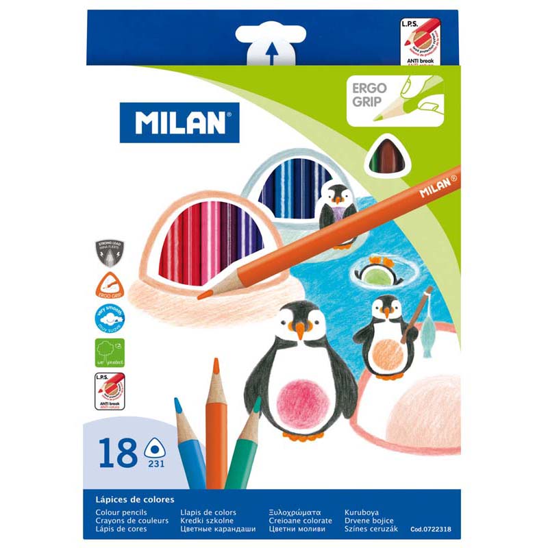 Milan Coloured Pencils Triangular Pack 18 Assorted Colours
