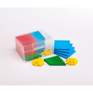 EDX Plastic Base Ten Set 4-Color 1x Red Cube 10x Blue Flat 10x Green Rod 100x Yellow
