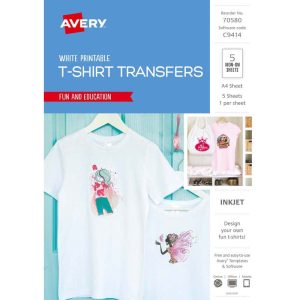 Avery Tshirt Transfer Inspired IJ76 A4 White 1up 5 Sheets