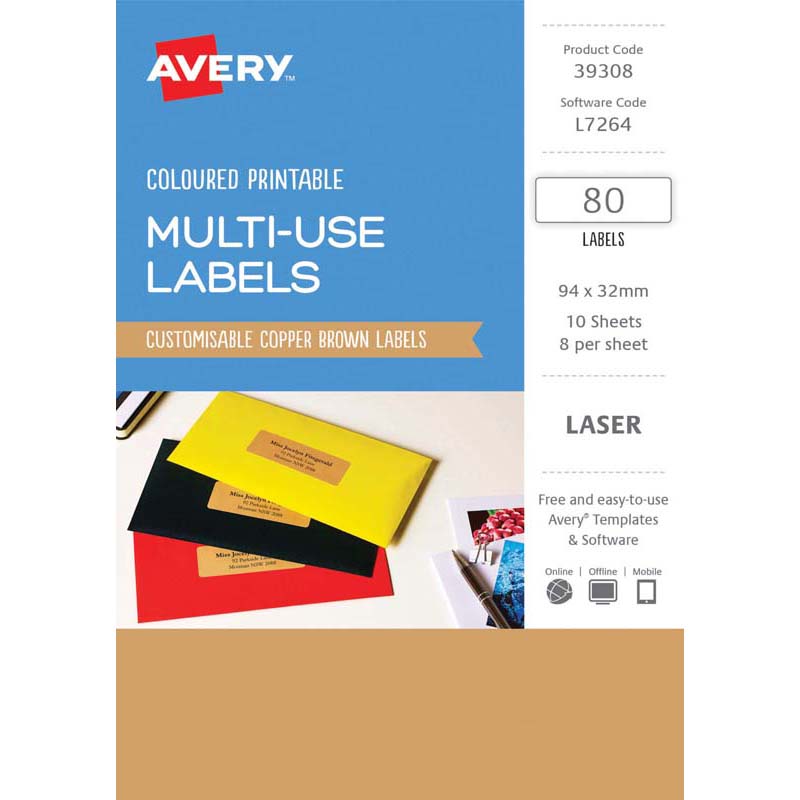 Avery Labels L7264 Copper 32x94 A5 8up 10 Sheets