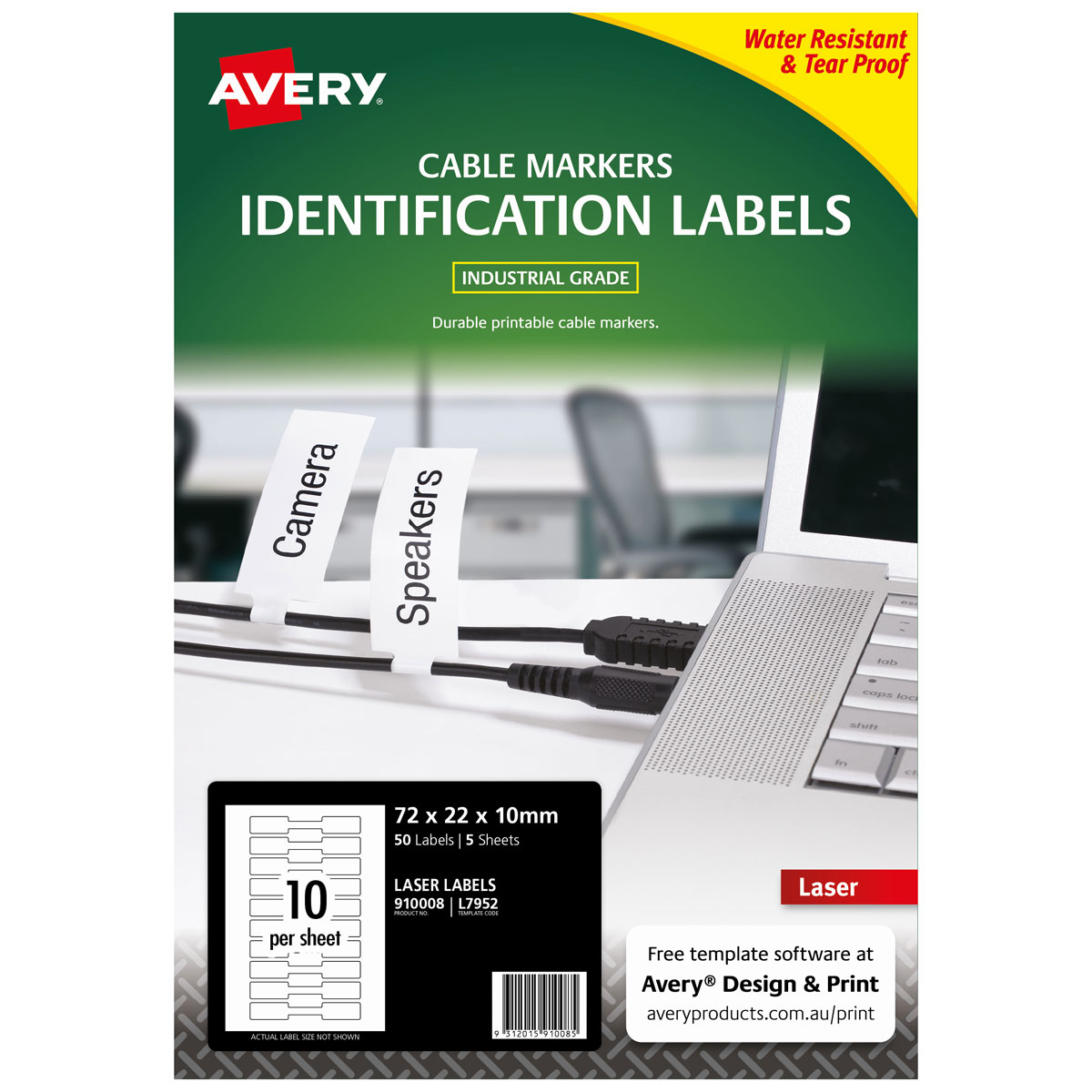 Avery CableMarker Labels L7952 A4 72x22x10mm 10up 5 Sheets