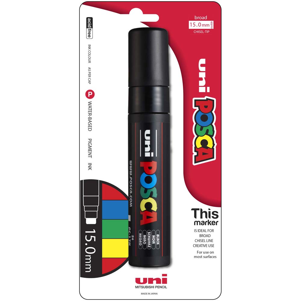 Uni Posca Marker 15.0mm Extra-Broad Chisel Black PC-17K Hangsell