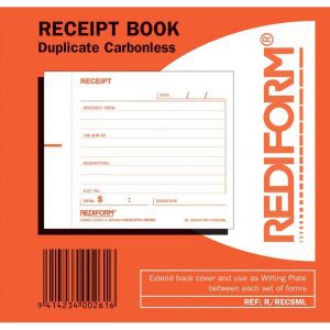Rediform Book Receipt Small R/Recsml Duplicate 50 Leaf