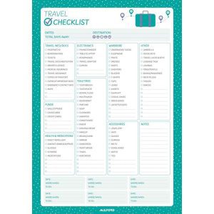 Milford Travel Packing Check List Pad 175x250 60 Leaf