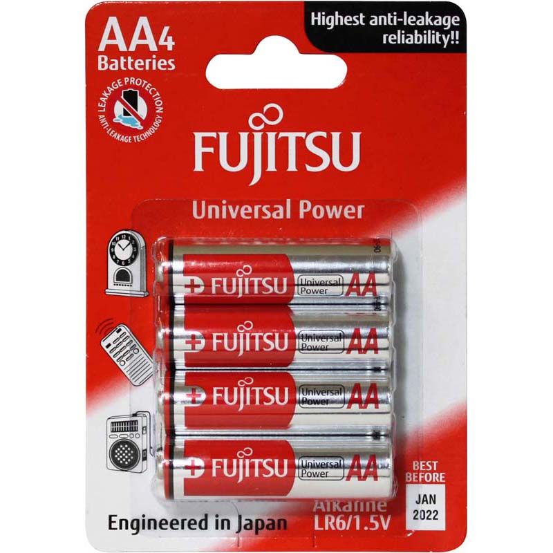 Fujitsu Batteries AA Universal 4 Pack 1.5v Power