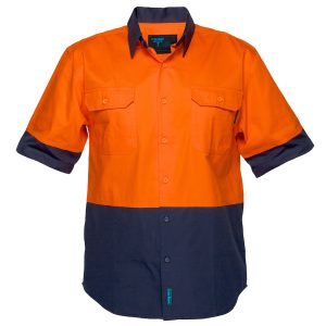 Hi-Vis Two Tone Regular Weight Short Sleeve Shirt - MS902ONR - Orange/Navy