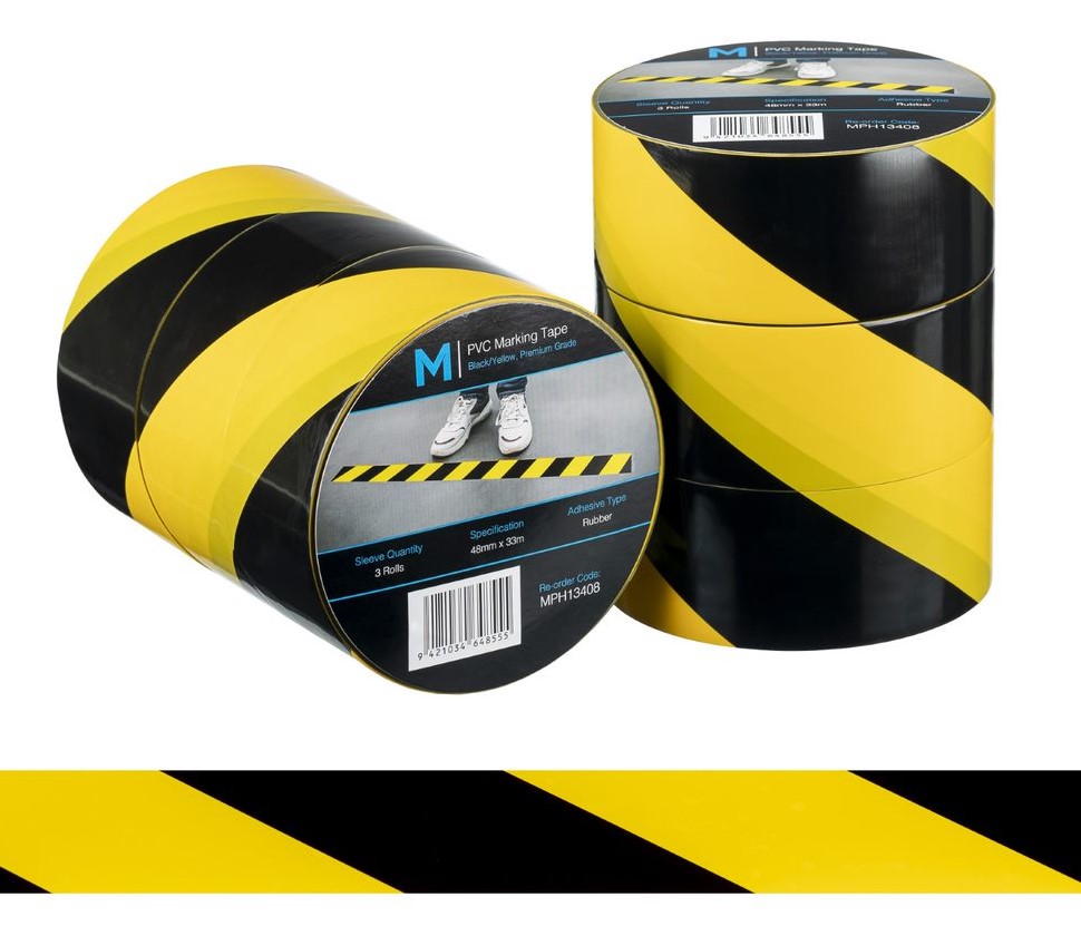 PVC Floor Marking Tape Yellow/Black, 48mm x 33m (36) MPH13408