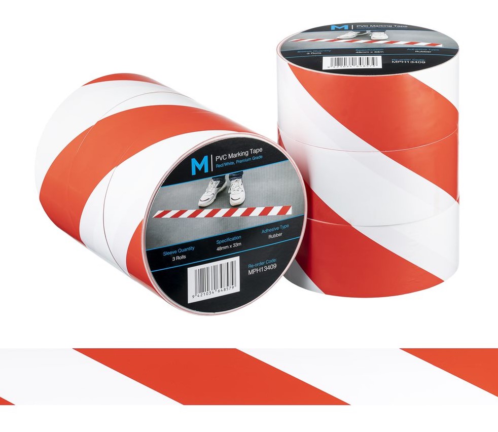 PVC Floor Marking Tape White/Red, 48mm x 33m (36) MPH13409